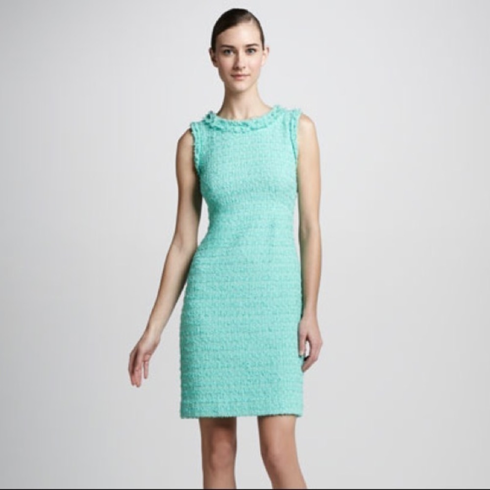Kate Spade Terri Tweed Dress Sz 4 Fringe Neckline Sleeveless Bouclé Sheath Dress